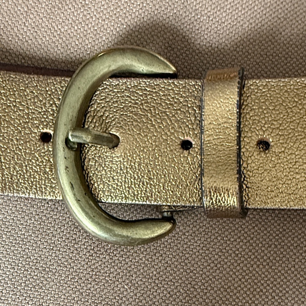 Gold Leather Belt with Brass Buckle - Picture 3 of 4